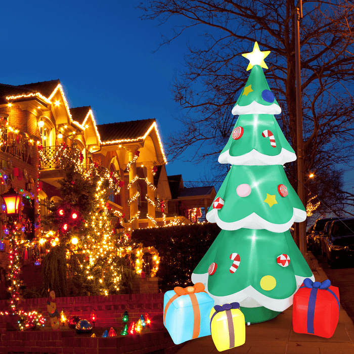 7.7ft Tall Lighted Inflatable Christmas Tree Outdoor Décor with 3 Gift Boxes