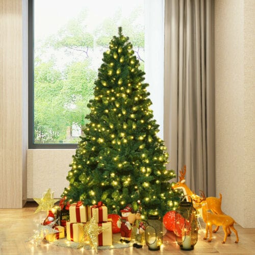 7FT Christmas Tree Artificial Pine Tree with LED Lights Xmas Holiday Decorations
