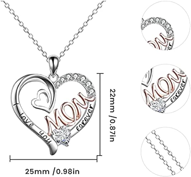 Forever Love Heart Pendant Necklace for Women, Fashion Jewelry, Mothers Necklace Gifts for Mom Women Girlfriend Girls, Birthday Mothers Day Jewelry Gifts - I LOVE YOU MOM