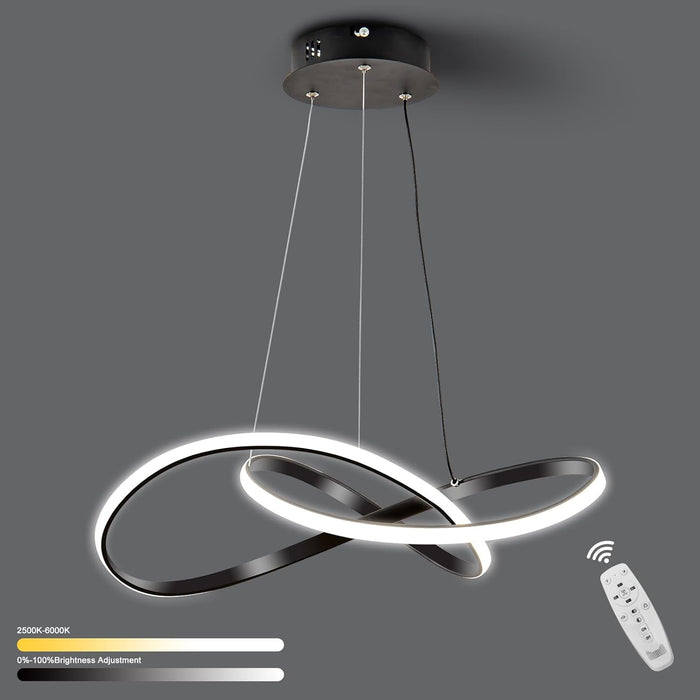 Viruhaka Modern LED Pendant Light Fixture，Dimmable Chandelier with Remote, Black Contemporary Ceiling Hanging Fixture with Irregular Ring Lights for Dining Living Room Bedroom Kitchen Island Café