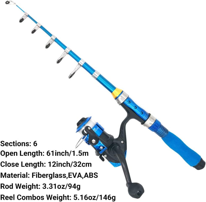Kilitn Kids Fishing Rod, 1.5M 61Inch 4.92Ft Portable Telescopic Fishing Pole and Reel Combos