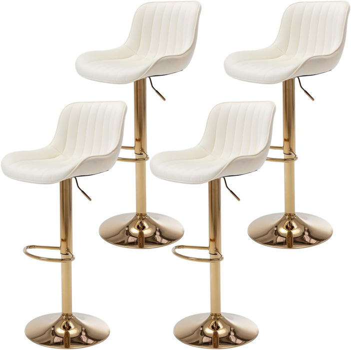 ECHINGLE Adjustable Swivel Gold Bar Stools Set of 4, Counter Height with Backs, Modern Velvet Island Chairs for Kitchen Home Decor（Beige）