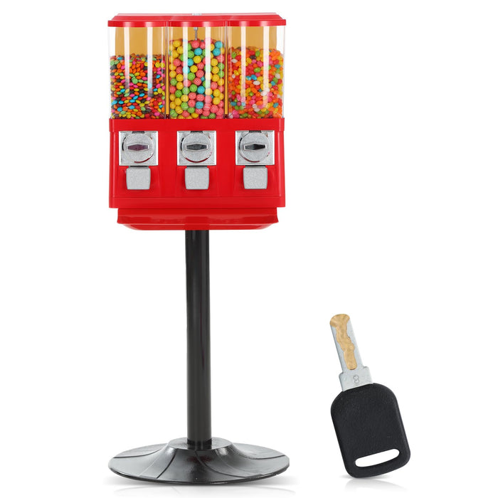 Candy Vending Machine with Stand for Business and Home - Triple Coin Operated Vending Machine Using Quarters - Commercial Gumball Machine with Stand for Sale Use for Gumballs Toys Capsules (Red)