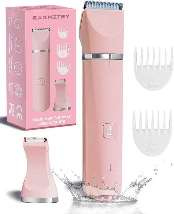 Bikini Trimmer for Women - Electric Shaver for Women Pubic Hair Private Area Legs Arms Removal Personal Elecrtric Razor Rechargeable with Snap-in Ceramic Blades, Wet and Dry Use,Pink