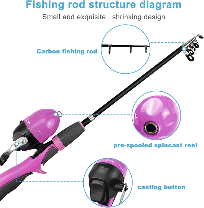 Urban Deco Kids Fishing Pole Set Portable Telescopic Kids Fishing Rod and Reel Combo Kit with Tackle Box for Beginners, Boys,Girls,Youth,Children