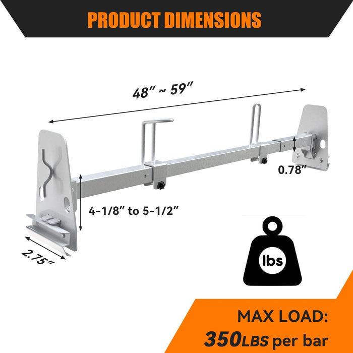 Universal Van Roof Ladder Rack Fit for Chevy Express 1500 2500 3500 Ford Econoline GMC Savana Rain Gutter Mount Rack