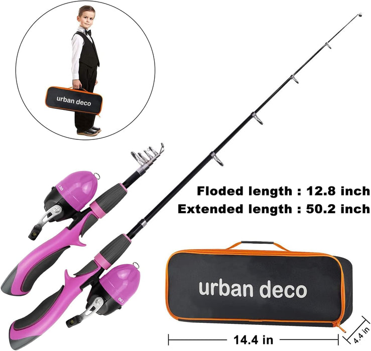 Urban Deco Kids Fishing Pole Set Portable Telescopic Kids Fishing Rod and Reel Combo Kit with Tackle Box for Beginners, Boys,Girls,Youth,Children