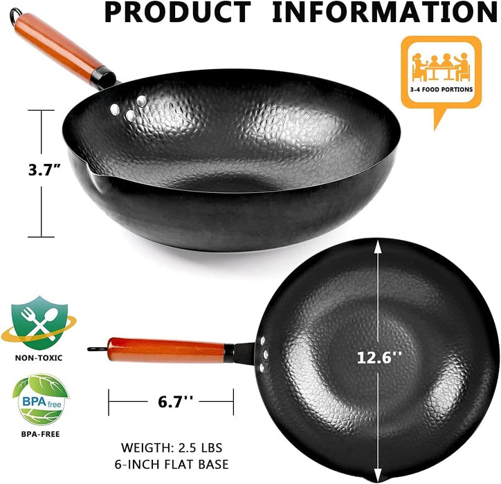 kaqinu Carbon Steel Wok Pan, 14 Piece Woks & Stir-Fry Pans Set