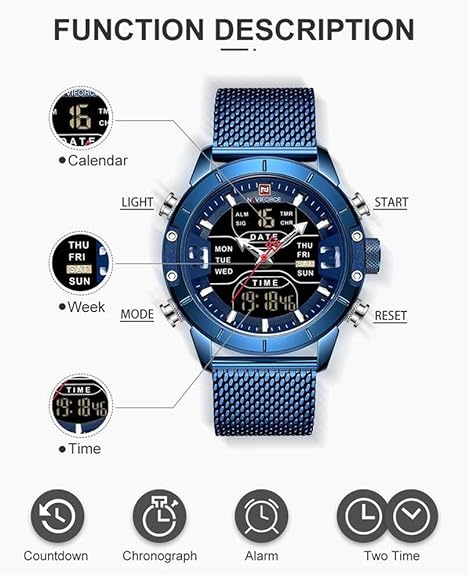 NAVIFORCE Digital Watch Men Waterproof Sports Watches Stainless Steel Military Quartz Clock Wristwatch