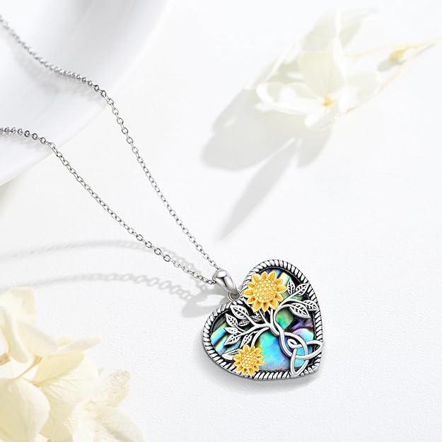 CHENGHONG Sunflower Necklace 925 Sterling Silver Tree of Life Necklace Daisy/Rose/Sunflower Pendant Necklace Sunflower Jewelry Gifts for Women Girls Mom