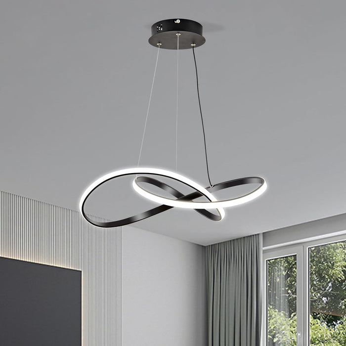 Viruhaka Modern LED Pendant Light Fixture，Dimmable Chandelier with Remote, Black Contemporary Ceiling Hanging Fixture with Irregular Ring Lights for Dining Living Room Bedroom Kitchen Island Café