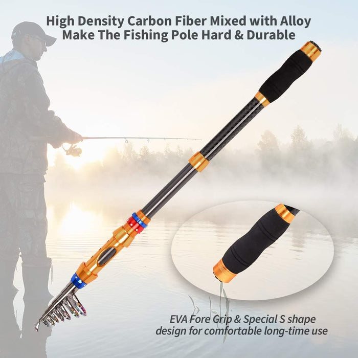 CLORIS Fishing Rod and Reel Combo Saltwater Freshwater-12 FT Carbon Fiber Telescopic Fishing Pole and Reel Combo