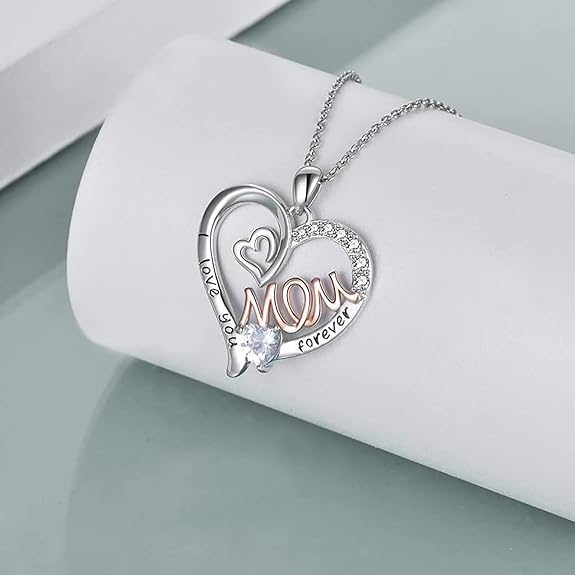 Forever Love Heart Pendant Necklace for Women, Fashion Jewelry, Mothers Necklace Gifts for Mom Women Girlfriend Girls, Birthday Mothers Day Jewelry Gifts - I LOVE YOU MOM