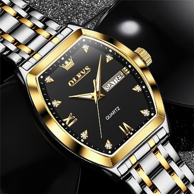 OLEVS Mens Watches Luxury Business Diamond Analog Quartz Watches for Men with Date Two Tone Stainless Steel Waterproof Luminous Dress Wrist Watches