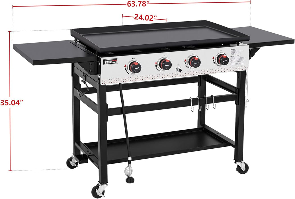 Royal Gourmet GB4002 4-Burner Flat Top Gas Grill with Folding Side Tables, 36-Inch Propane Griddle Station for Outdoor BBQ Events, Camping and Barbecue, Black