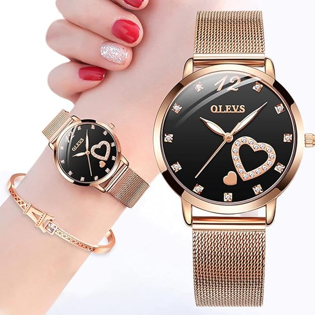 OLEVS Womens Watch Gifts Set with Bracelet Rose Gold for Lady Female Minimalist Simple Slim Thin Casual Dress Analog Quartz Wrist Watches Waterproof Two Tone