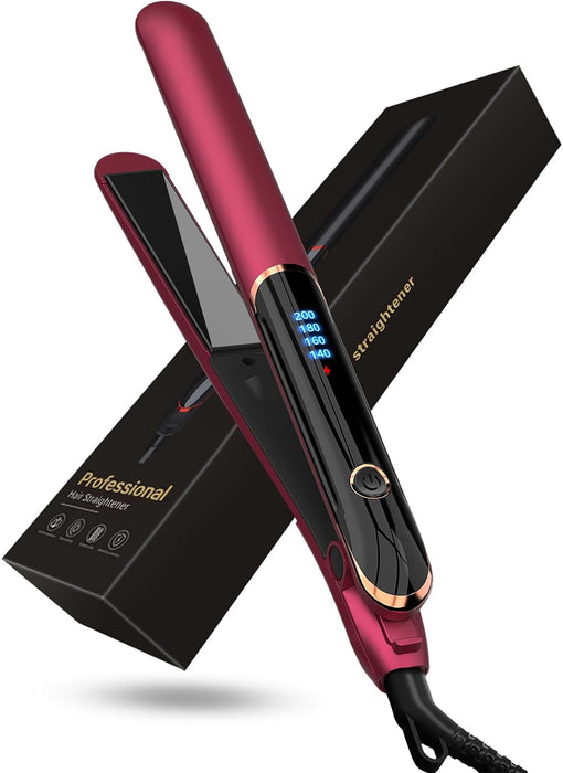 Flat Iron Hair Straightener and Curler 2 in 1 Plancha de Cabello 10s Fast Heat Up Flat Iron with Clear LCD Display Professional Ceramic Coating for Shinier & Smoother Hair,Hair Styling Tool