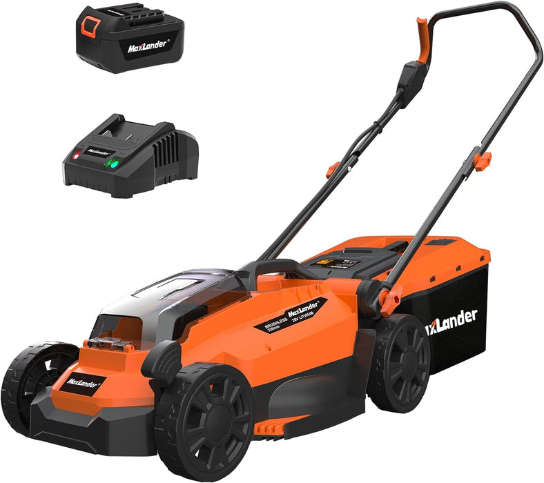 Maxlander Lawn Mower, 13Inch Electric Lawn Mower Cordless, 20V 2-in-1 Battery Powered Lawn Mower with Brushless Motor, 5-Position Height Adjustment, Battery and Charger Included