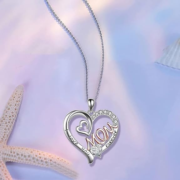 Forever Love Heart Pendant Necklace for Women, Fashion Jewelry, Mothers Necklace Gifts for Mom Women Girlfriend Girls, Birthday Mothers Day Jewelry Gifts - I LOVE YOU MOM