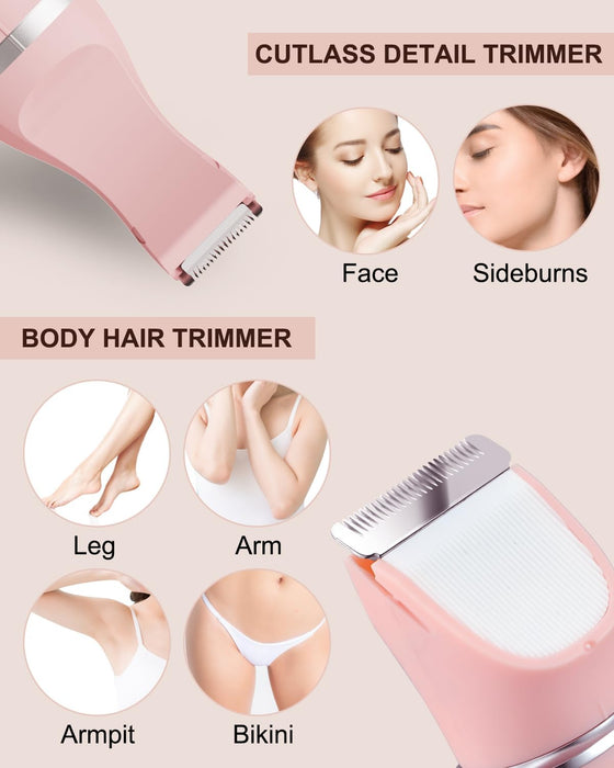 Bikini Trimmer for Women - Electric Shaver for Women Pubic Hair Private Area Legs Arms Removal Personal Elecrtric Razor Rechargeable with Snap-in Ceramic Blades, Wet and Dry Use,Pink