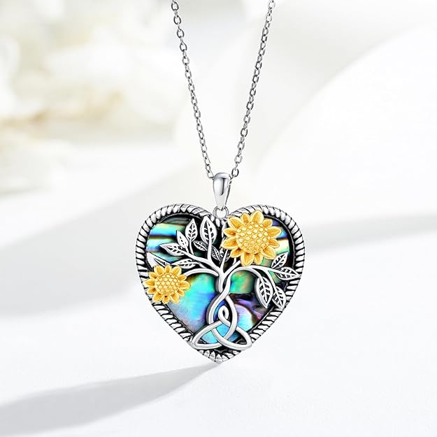 CHENGHONG Sunflower Necklace 925 Sterling Silver Tree of Life Necklace Daisy/Rose/Sunflower Pendant Necklace Sunflower Jewelry Gifts for Women Girls Mom