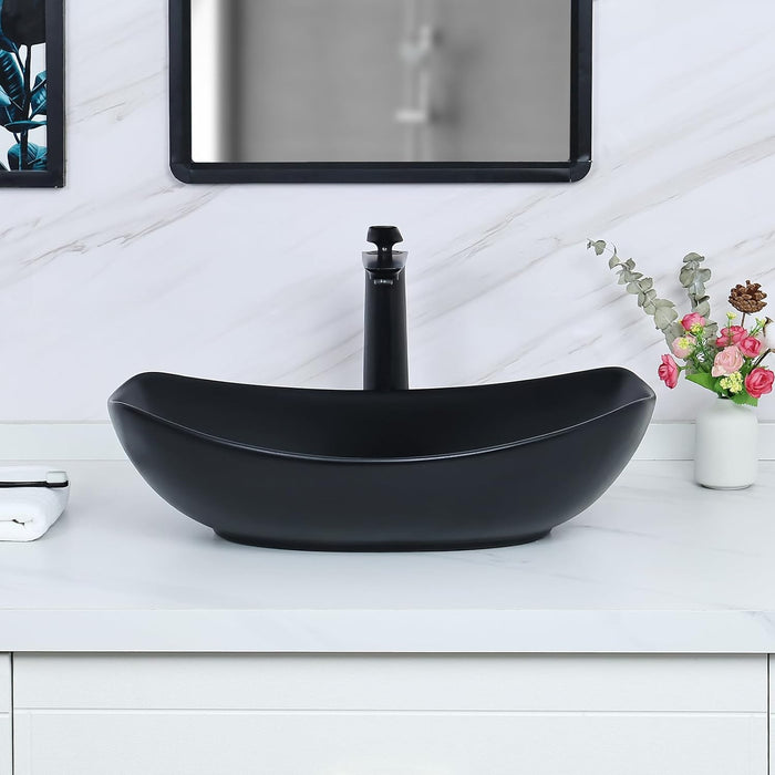 Davivy 22" x 15.7'' Matte Black Oval Vessel Sink with Pop Up Drain,Bathroom Vessel Sink,Bathroom Sinks Above Counter,Matte Black Bathroom Sink,Ceramic Vessel Sinks for Bathrooms