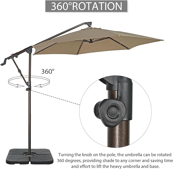 COBANA 10ft Offset Patio Umbrella with Base Included, Hanging Outdoor Umbrella with Water Sand Filled Umbrella Stand Weights