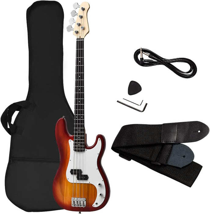 Goplus Full Size 4 String Electric Bass Guitar with Strap Guitar Bag Amp Cord (Brown Bass 4 Straps)