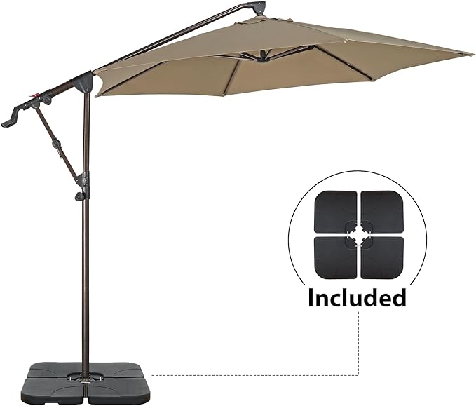 COBANA 10ft Offset Patio Umbrella with Base Included, Hanging Outdoor Umbrella with Water Sand Filled Umbrella Stand Weights