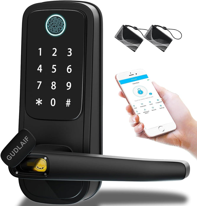 Smart Door Lock,5-in-1 Keyless Entry Door Lock with Handle, Keypad Door Lock Support WIFI & APP Control ,Biometric Fingerprint