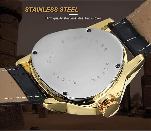 Triangle Golden Skeleton Watch for Men Mechanical Automatic Wristwatch Sport Silver Stainless Steel Mens Watches