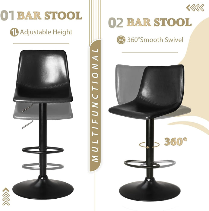 LEMBERI Bar Stools Set of 4 Modern Swivel Bar Chairs, Barstools Counter Height with High Backrest, Adjustable Faux Leather Upholstered Bar Stool for Bar, Kitchen, Dining Room (Black)