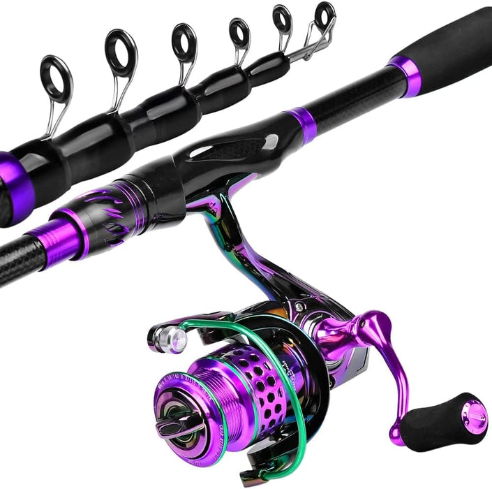 Fishing Rod and Reel Combo - 6.9ft Telescopic Spincast Rod with Left Handed Baitcasting Reel Combos