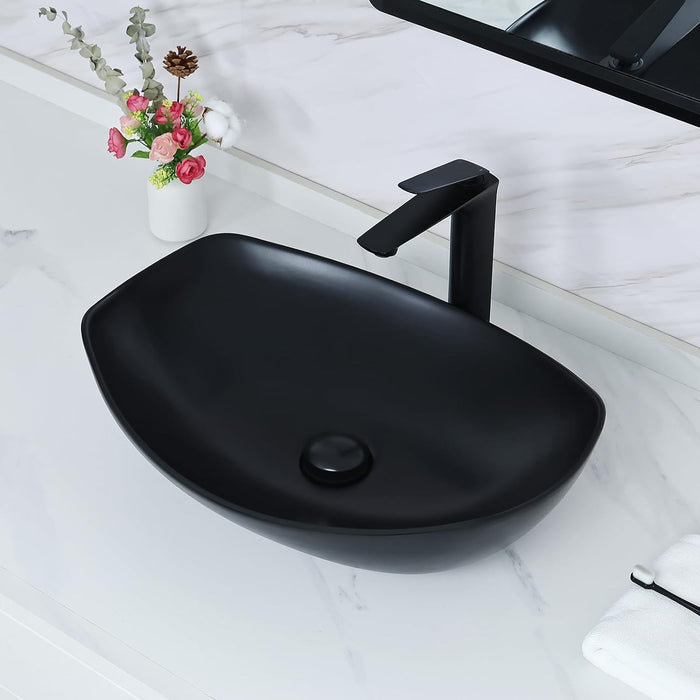 Davivy 22" x 15.7'' Matte Black Oval Vessel Sink with Pop Up Drain,Bathroom Vessel Sink,Bathroom Sinks Above Counter,Matte Black Bathroom Sink,Ceramic Vessel Sinks for Bathrooms