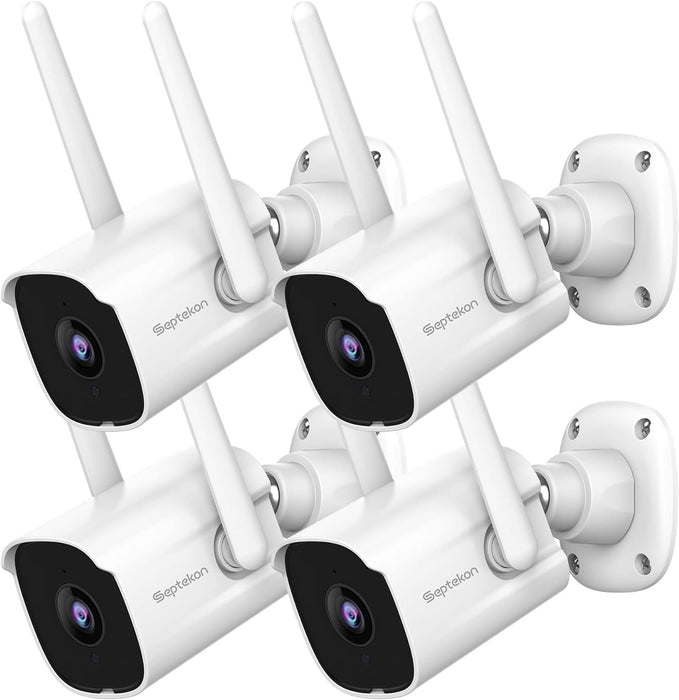 Septekon 2K Home Security Cameras, 4 Pack Wired WiFi Outdoor Security Cameras with Night Vision, Two-Way Audio, 2.4G WiFi, IP66, Motion Detection Alarm - P30