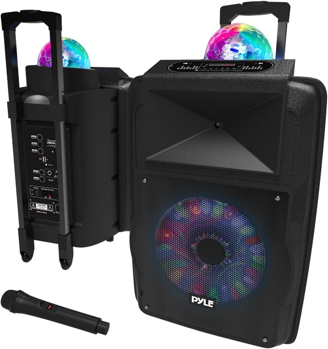 Pyle Wireless Portable PA Speaker System - 700 W Battery Powered Rechargeable Sound Speaker and Microphone Set with Bluetooth MP3 USB Micro SD FM Radio AUX 1/4" DJ lights - For PA / Party