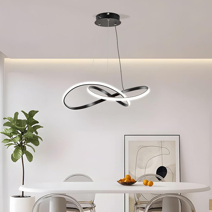 Viruhaka Modern LED Pendant Light Fixture，Dimmable Chandelier with Remote, Black Contemporary Ceiling Hanging Fixture with Irregular Ring Lights for Dining Living Room Bedroom Kitchen Island Café