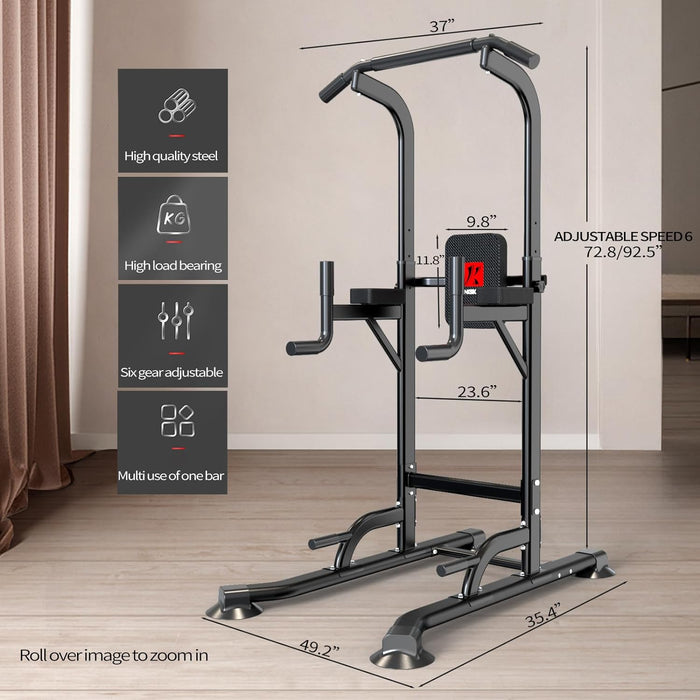 Power Tower Adjustable Height Pull Up & Dip Station Multi-Function Home Strength Training Fitness Workout Station for Home Gym