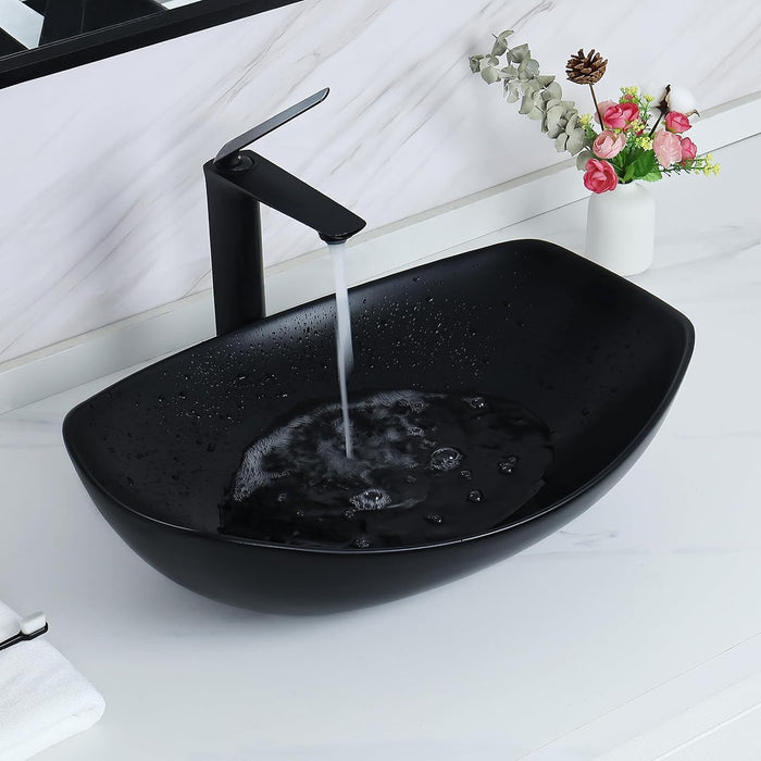 Davivy 22" x 15.7'' Matte Black Oval Vessel Sink with Pop Up Drain,Bathroom Vessel Sink,Bathroom Sinks Above Counter,Matte Black Bathroom Sink,Ceramic Vessel Sinks for Bathrooms