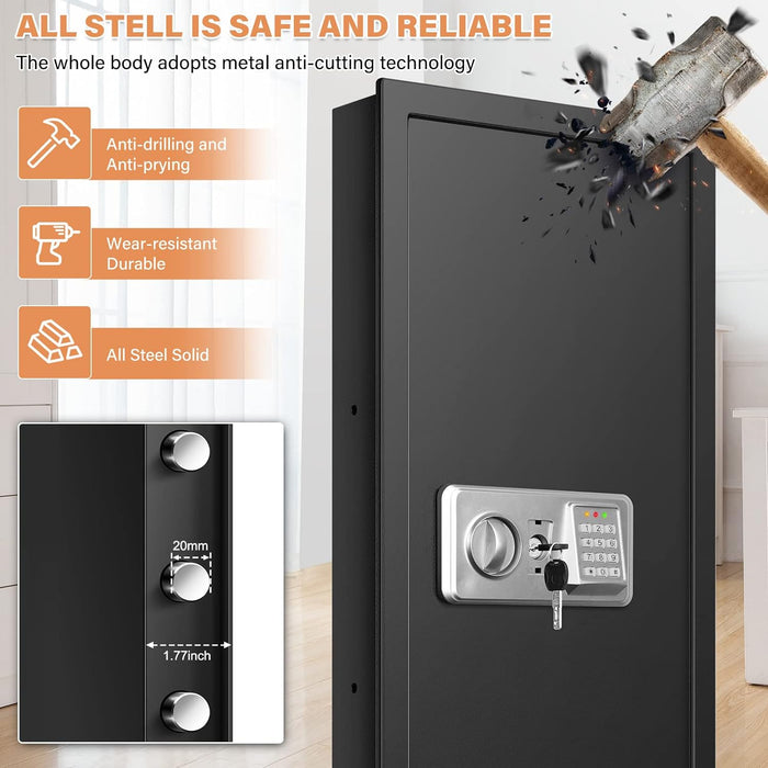 43.3" Tall Fireproof Wall Safes Between the Studs 16" Centers, 46LB Heavy Duty in Wall Safe with 3 Removable Shelf & Rifle Strap, Combination Lock Hidden Safe for Home Rifle, Cash, Jewelry, Documents