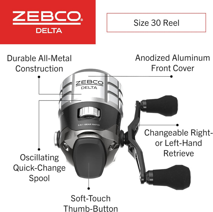 Zebco Delta Spincast Fishing Reel, Instant Anti-Reverse Clutch, All-Metal Gears, Changeable Right- or Left-Hand Retrieve