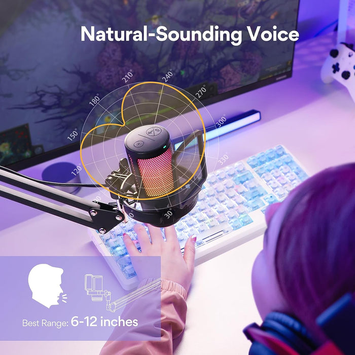 MAONO Gaming USB Microphone, Noise Cancellation Condenser mic with Mute, Gain, Monitoring, Boom Arm for Streaming, Podcast, Twitch, YouTube, Discord, PC, Computer, PS4, PS5, Mac, GamerWave DGM20S