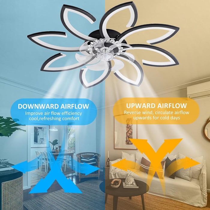 35" Modern Ceiling Fan with Lights Remote Control, Low Profile Ceiling Fan with Lights, Flush Mount Smart Ceiling Fan Light for Bedroom Living Room Kitchen, Reversible Blade, Black