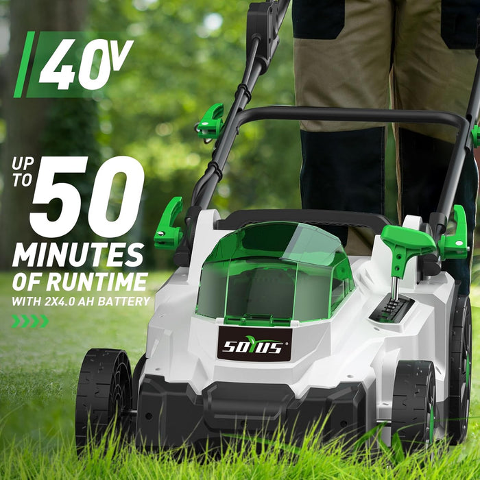 SOYUS Electric Lawn Mower Cordless, 40V 15 Inch Battery Powered Push Lawn Mower with Brushless Motor, 6-Postion Height Adjustment, 2x4.0Ah Batteries & Charger Included