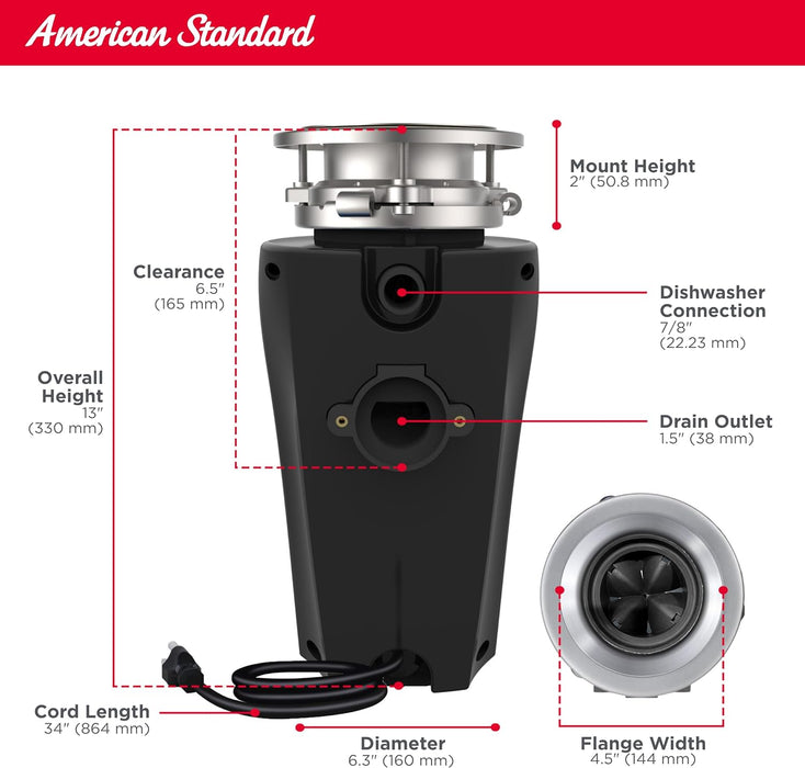 American Standard 10-US-AS-3 Garbage Disposer, 1/3 HP Builder, Black