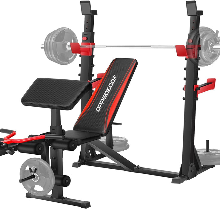 OPPSDECOR 900LBS Weight Bench Set with Squat Rack Preacher Curl Weight Bench with Leg Extension Bench Press Set Workout Bench for Home Gym Full Body Workout