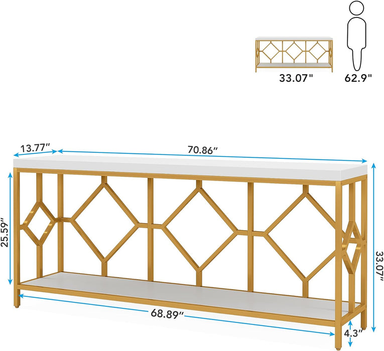 Tribesigns 2-Tier Mid-Century Modern Narrow Console Table for Entryway,70.86 Inches Extra Long Sofa Table Behind Couch,Accent Table with Storage for Small Spaces