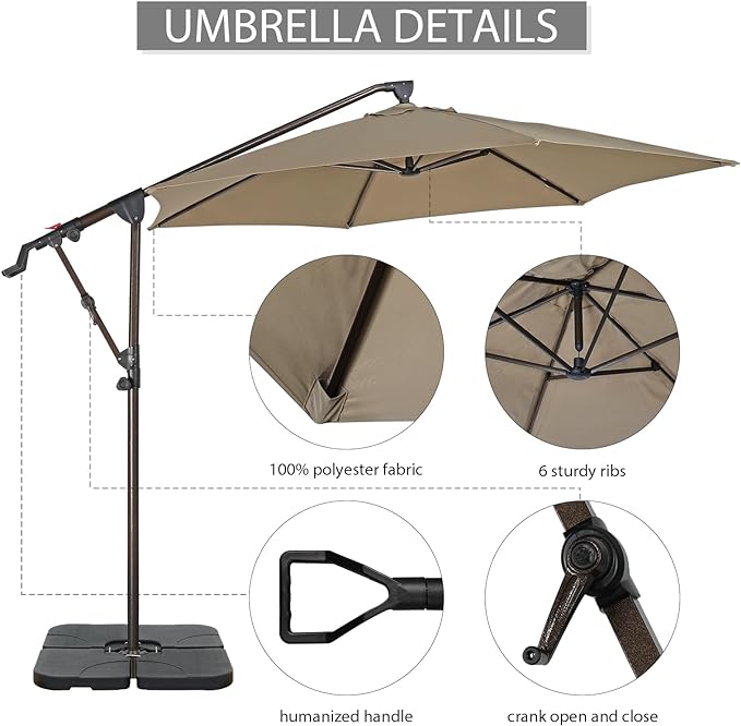 COBANA 10ft Offset Patio Umbrella with Base Included, Hanging Outdoor Umbrella with Water Sand Filled Umbrella Stand Weights