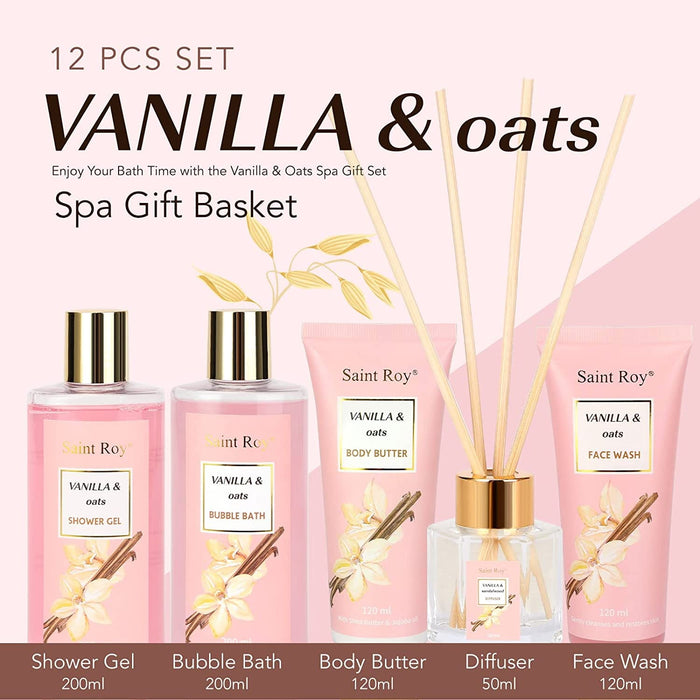 Spa Gift Basket Vanilla Oat 14 Pcs Bath Scents for Women, Bath Gift Set