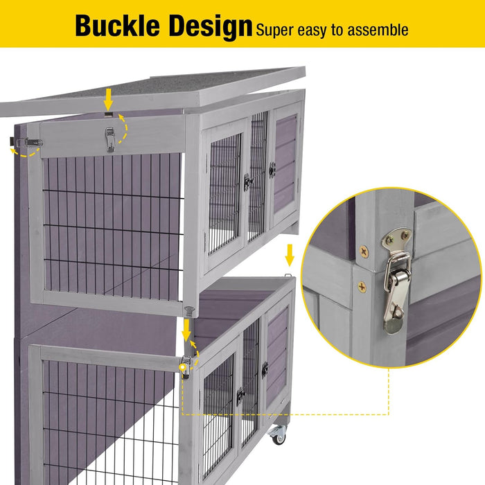 Aivituvin Rabbit Hutch Folding Bunny House Quickly Assemble Two Story Guinea Pig Cage with Trap Door, Movable, Foldable